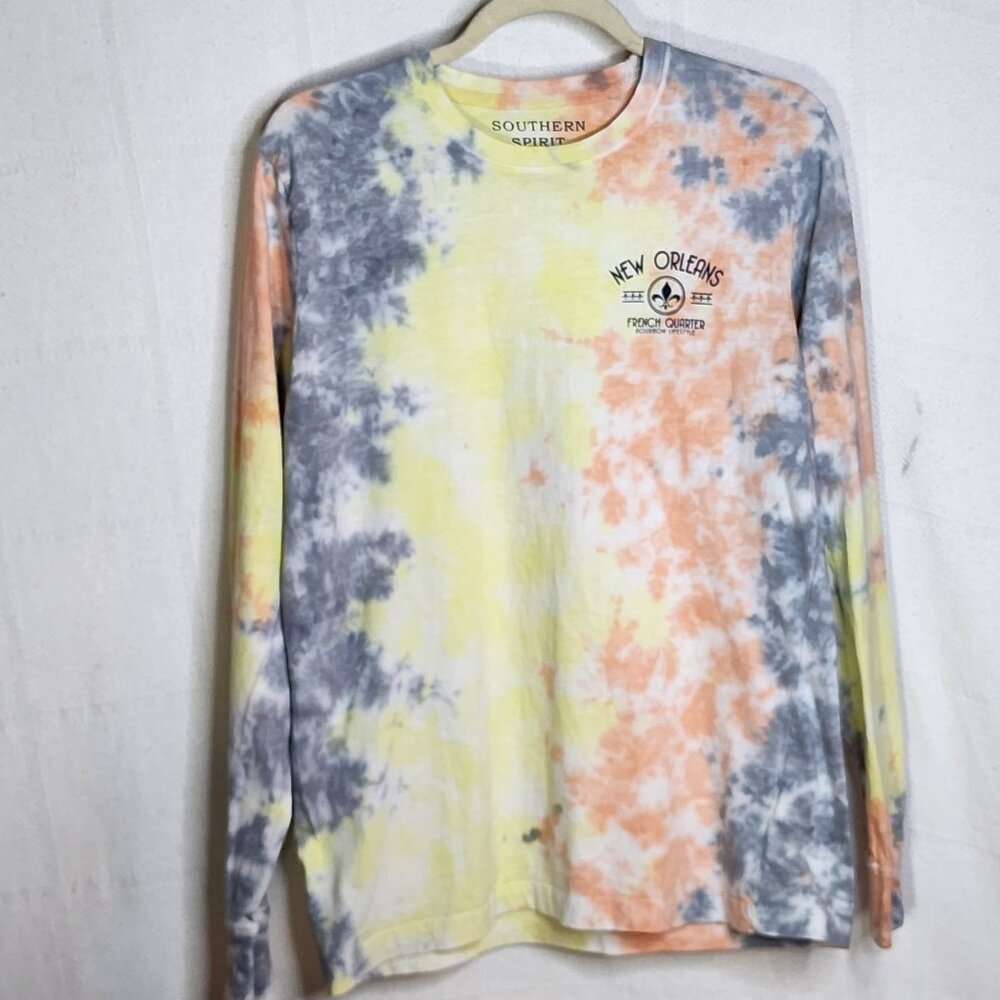 Southern Spirit Multi Color Blue Yellow Orange Tie Dye Cotton New Orleans Tee M